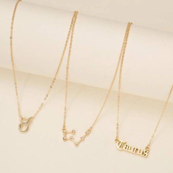 3pc Taurus Zodiac Golden Necklace - Picture 2 of 3
